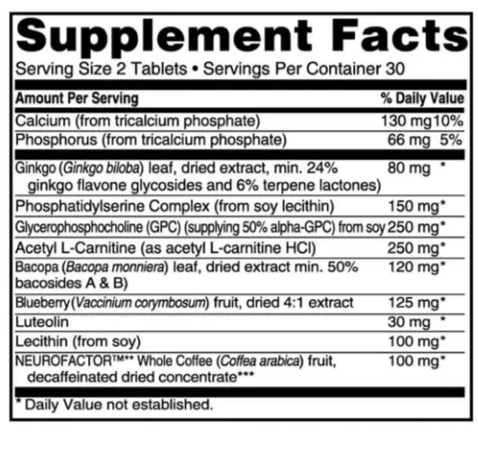 Advanced Memory Formula Supplement Facts